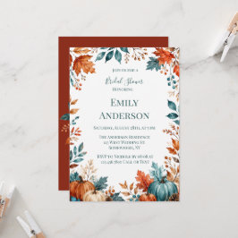 Elegante Rost- und Türkisfarbene Kürbis-Hochzeitsd Einladung