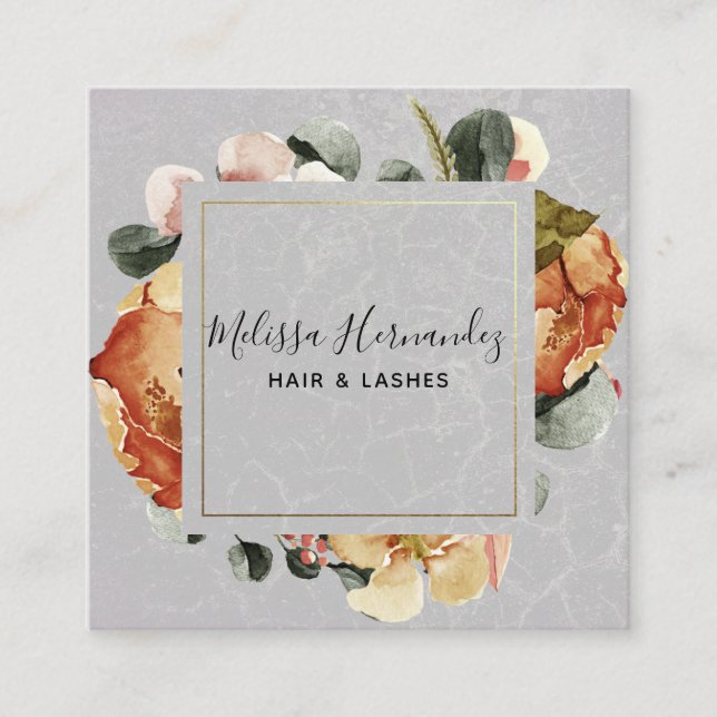 Elegante Rostflora auf Gray Hair Stylist Quadratische Visitenkarte (Vorderseite)