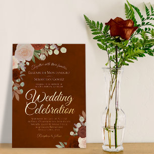 Elegante Rostflora mit Rose Gold Text Hochzeit Folieneinladung
