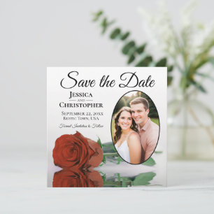 Elegante Rostorange Rose Weiße Ovale Foto Hochzeit Save The Date