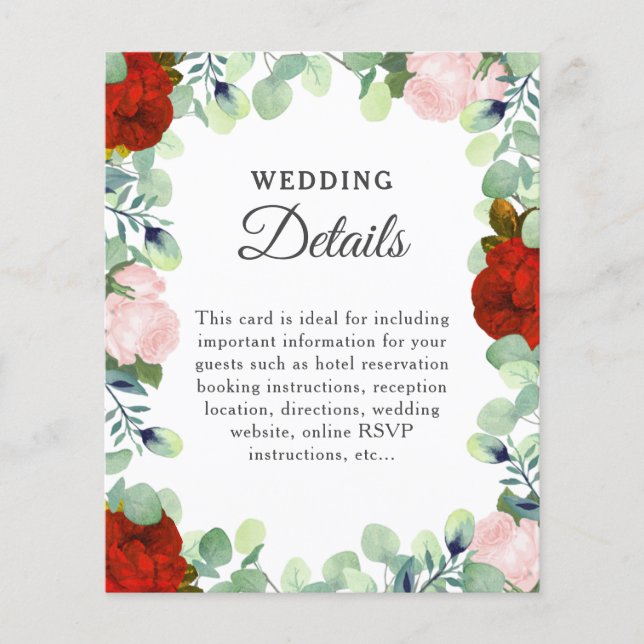 Elegante Rot Blush Rose Grüne Hochzeitsstimmung (Vorderseite)