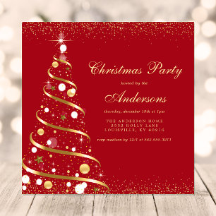 Elegante Rot funkelnde Weihnachtsbaum-Party Einladung