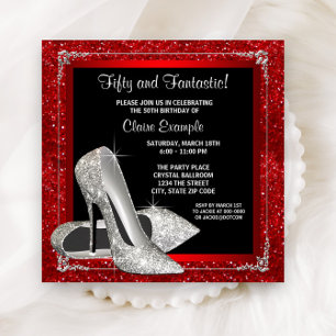 Elegante Rot-Glitzer-Geburtstagsparty High Heel Einladung