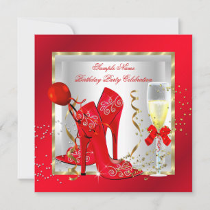 Elegante Rot-Gold-Glitter Weiße Geburtstagsfeier Einladung