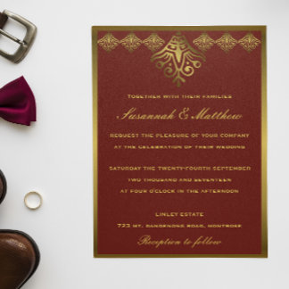 Elegante Rot-Gold-Hochzeit Einladung