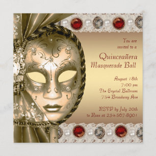 Elegante Rot-Gold-Maskenparty Einladung
