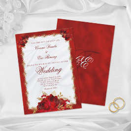 Elegante Rot-Gold-Monogramm-Rose - Feierliche Hoch Einladung