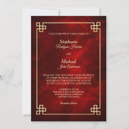 Elegante Rot-Gold-Rahmen-Hochzeit Einladung