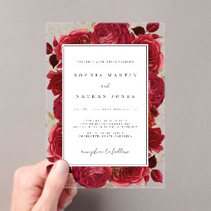 Elegante Rot-Gold-Rose für Hochzeit Acryleinladungen