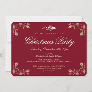 Elegante Rot-Gold-Stechpalme Weihnachtsfeier Einladung