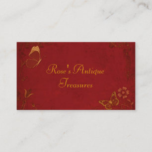 Elegante Rot-Gold-Vintage Schmetterlinge Visitenkarte