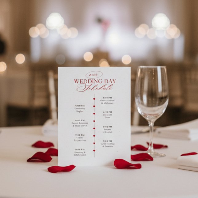 Elegante Rot-Herz-Hochzeitsplan-Zeitachse  Begleitkarte (Von Creator hochgeladen)