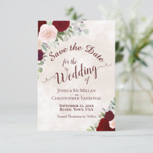 Elegante Rot-Rosa-Boho Wasserfarben-Rose Hochzeit Save The Date
