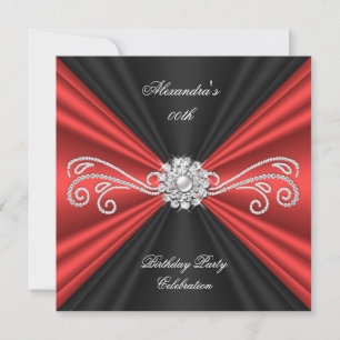 Elegante Rot-Schwarz-Diamant-Geburtstagsfeier Einladung
