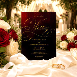 Elegante Rot-Schwarz-Gold-Kalligrafie-Hochzeit Einladung