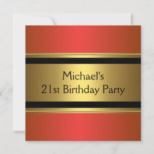 Elegante Rot-Schwarz-Gold-Metallene 21. Geburtstag Einladung