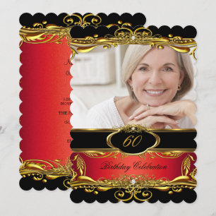 Elegante Rot-Schwarz-Goldene 60. Geburtstagsfeier Einladung