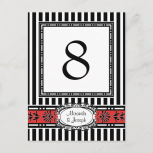 Elegante Rot-Schwarz-Hochzeit-Tischnummern Postkarte
