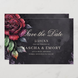 Elegante Rot-Schwarz-Rose Gotische Hochzeit Save The Date