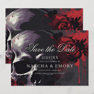 Elegante Rot-Schwarz-Schädel-Rose Gotische Hochzei Save The Date