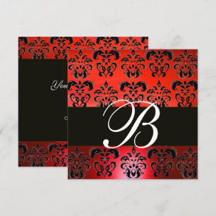 ELEGANTE ROT-SCHWARZE DAMAST HOCHZEITSMONOGRAMM-EI EINLADUNG