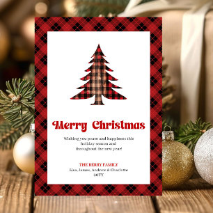 Elegante rot-schwarze karierte Weihnachtsgrußkarte Feiertagskarte
