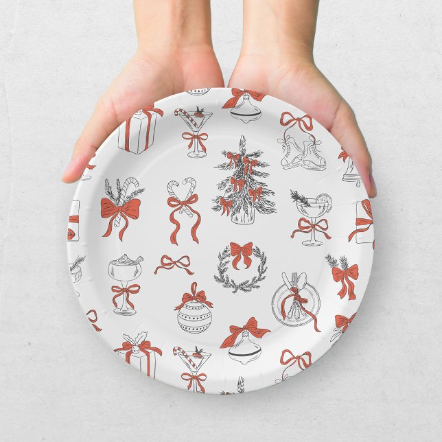 Elegante Rot-Schwarze Weihnachtsfeier Pappteller (Von Creator hochgeladen)