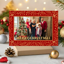 Elegante Rot- und Antik-Gold-Familien-Weihnachtsfo