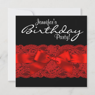 Elegante Rot- und Black Lace Geburtstagsparty Einladung