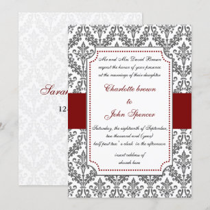 elegante Rot- und Damastenhochzeit Einladung