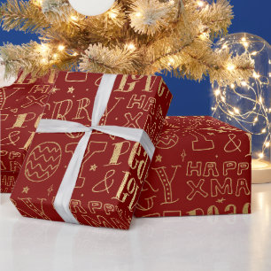Elegante Rot und Gold Foil Geschenkpapier