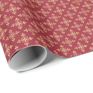 Elegante Rot und Gold Quatre Flora Festlicher Dama Geschenkpapier