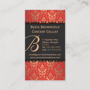 Elegante Rot und Gold Shimmer Damask Musiker Visitenkarte