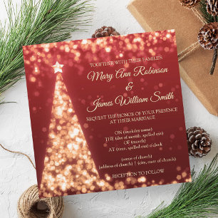 Elegante Rot- und Gold-Weihnachts-Hochzeit Einladung