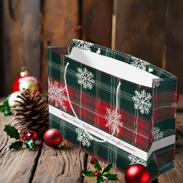 Elegante Rot- und Grüne Schneeflocken mit karierte Große Geschenktüte