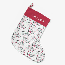 Elegante Rot- und Grünfarben-Holly-Branchen Großer Weihnachtsstrumpf