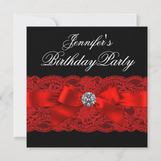 Elegante Rot- und Schwarze Geburtstagsparty Einladung