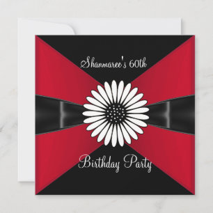 Elegante Rot-Weiß-Blume Schwarze 60. Geburtstagsfe Einladung