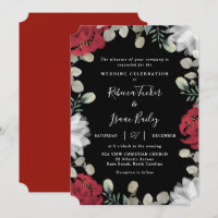 Elegante Rot-Weiß-Blumengrün Schwarze Hochzeit