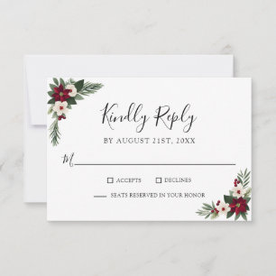 Elegante Rot-Weiß-Grüne Hochzeit RSVP Karte