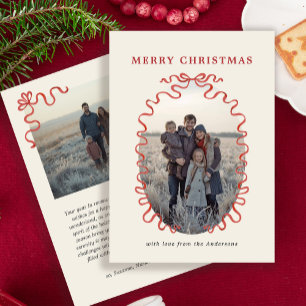 Elegante Rotband-Familienfoto-Weihnachtskarte Feiertagskarte