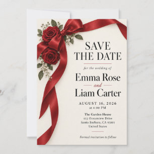 Elegante Rotband-Rosen-Save-the-Date-Karte Einladung