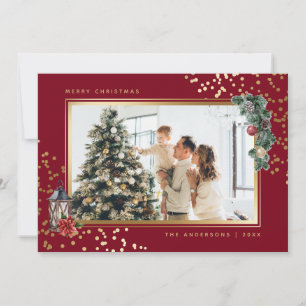 Elegante rote Aquarell-Foto-Weihnachtskarten Feiertagskarte