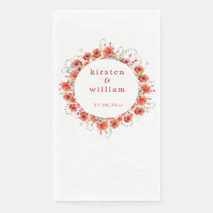 Elegante rote Aquarell-Mohnblumen - Hochzeit Serviette