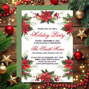 Elegante Rote Aquarell Poinsettia Feiertag Party Einladung