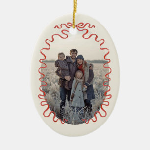 Elegante rote Band-Familienfoto-Weihnachten Keramik Ornament