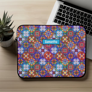 Elegante rote blaue mexikanische Talavera-Keramikf Laptopschutzhülle