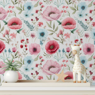 Elegante rote blaue Wildblumen-Peel-and-Stick Tapete