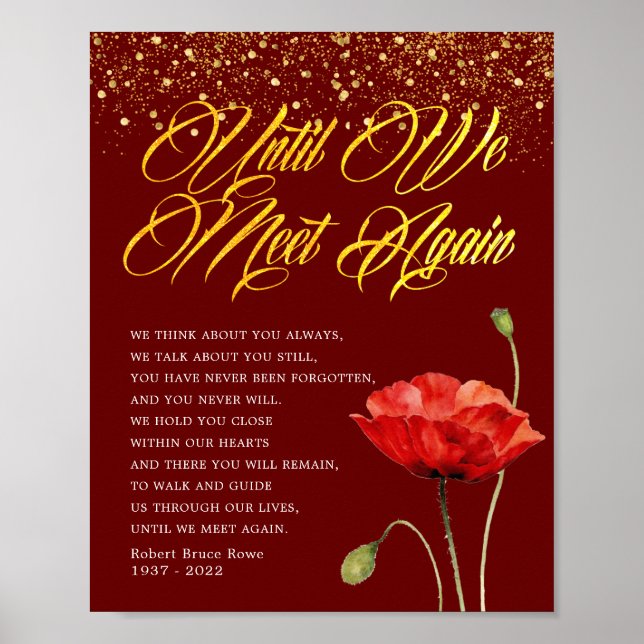 Elegante Rote Blume Gedenkstätte Beerdigung Gedich Poster (Vorne)