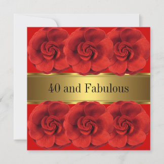 Elegante Rote Blume Gold Fantastische 40. Einladung